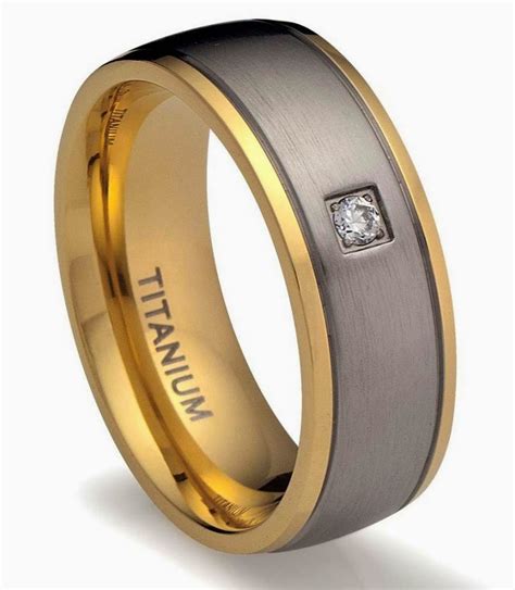 Mens Titanium Wedding Rings Gray Two Tone Gold Diamond Model