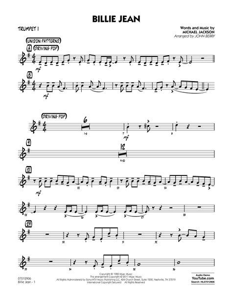 Billie Jean - Trumpet 1 Sheet Music | John Berry | Jazz Ensemble