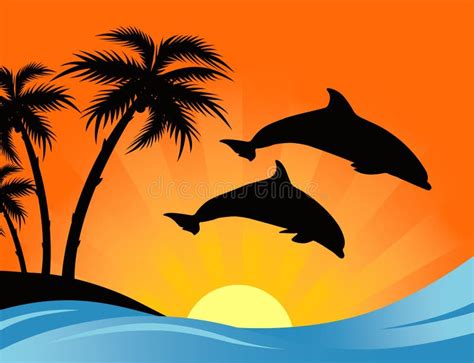 Jumping Up Dolphin Shaped Heart with Sunset Stock Vector - Illustration ...