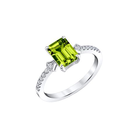 14K White Gold Emerald-Cut Peridot and Diamond Ring - Josephs Jewelers