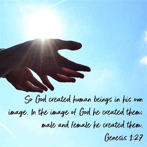 “So God created human beings in his own image. In the image of God he ...