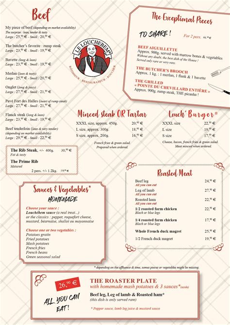 English Menu - Le louchebem