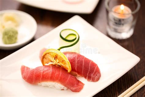 Raw Sushi Tuna stock image. Image of candle, close, elegant - 79948445