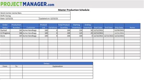 Production Schedule Template for Excel (Free Download)