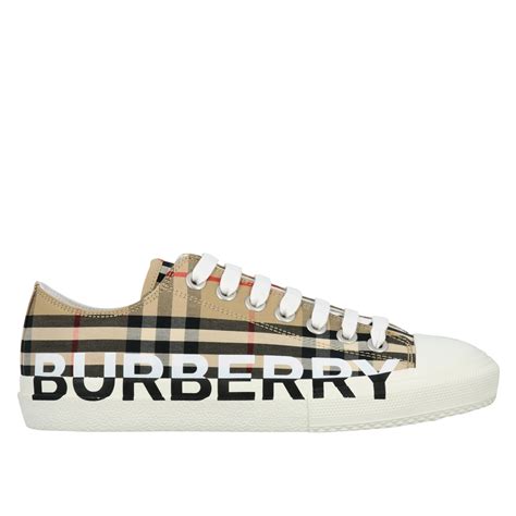 Burberry Outlet: vintage check cotton sneakers with logo - Beige ...