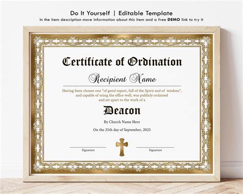 Deacon Ordination Certificate Template Printable Certificate Of ...