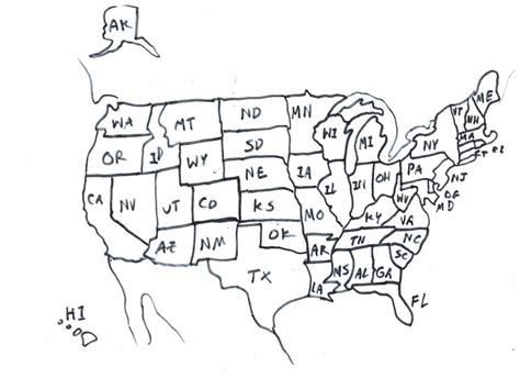 USA Map drawn from memory by Badgercheese1994 on DeviantArt