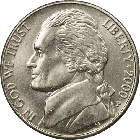 Coin, United States, Jefferson Nickel, 5 Cents, 2000, U.S. Mint, Philadelphia