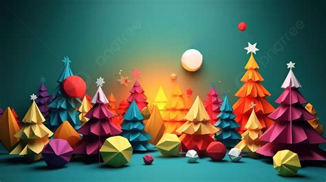 3d Christmas Paper Trees In Origami Background, 3d Abstract Merry Christmas Paper Style Design ...