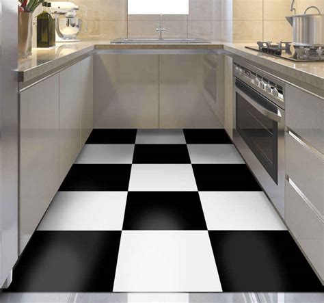 Black and white squares kitchen flooring - TenStickers