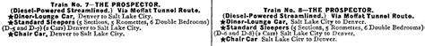 Rio Grande's "Prospector" (Train): Schedule, Consist, Route