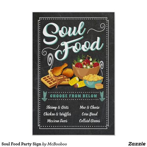 Soul Food Party Sign | Zazzle.com in 2020 | Party signs, Soul food, Chicken and waffles