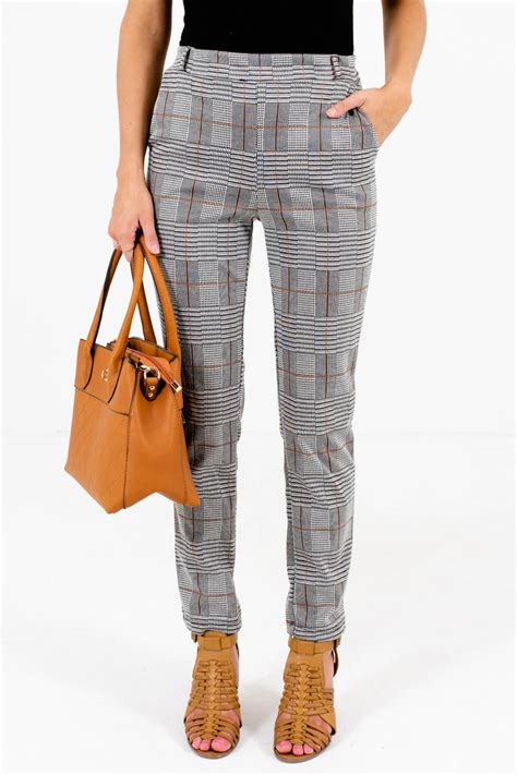 Professional Gray Plaid Pants | Boutique Plaid Pants for Women