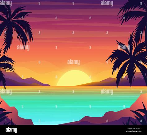 Beach Palm Tree Sunset Wallpaper