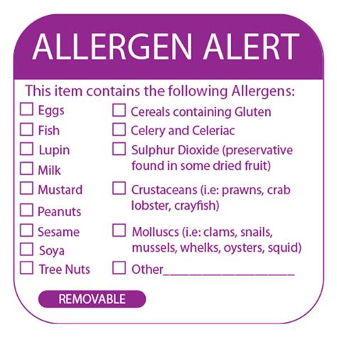 Food Allergen Warning Labels with Tick Boxes