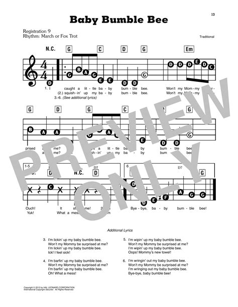 Baby Bumble Bee by Traditional Sheet Music for E-Z Play Today at Sheet Music Direct