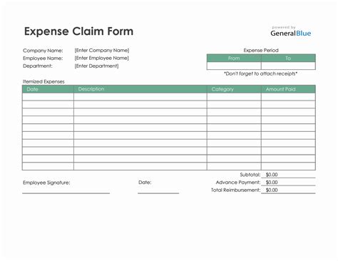 Expense Claim Form in Excel (Simple)