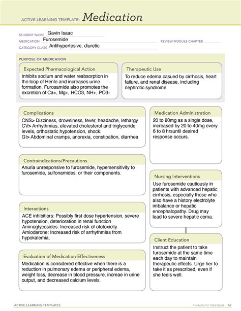 Furosemide Medication Template - Printable Word Searches
