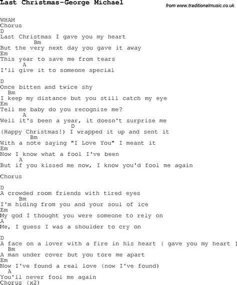 Christmas Carol/Song lyrics with chords for Last Christmas-George Michael | Last christmas ...