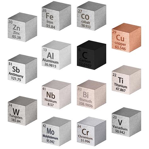 14 Pieces Element Cube Set 10 mm Density Cubes Metal Periodic Table Metal Cubes Tungsten Cube ...