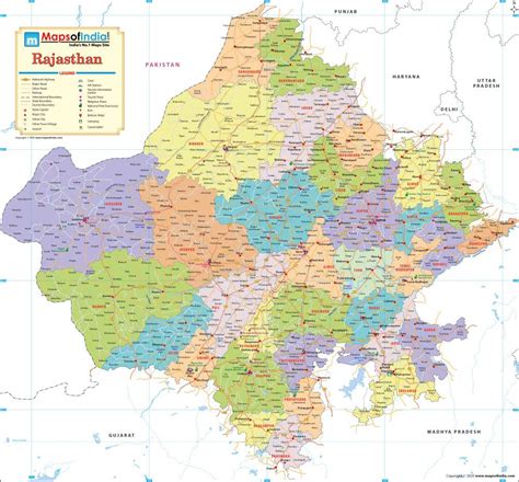 Rajasthan Detailed Political Map - 2020 Edition (48"W X 44.6"H) : Amazon.in: Office Products