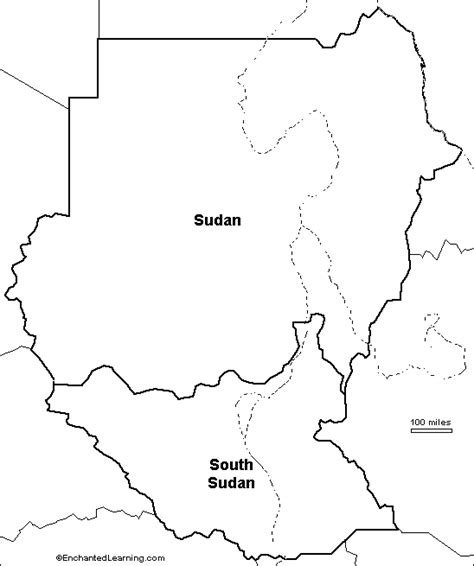 Outline Map: Sudan and South Sudan - EnchantedLearning.com