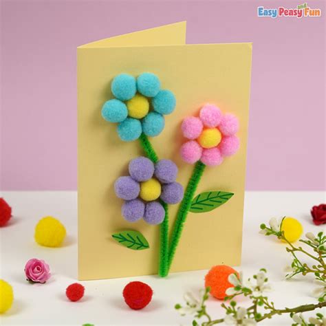 DIY Mother's Day Card - Pom Pom Flowers - Easy Peasy and Fun