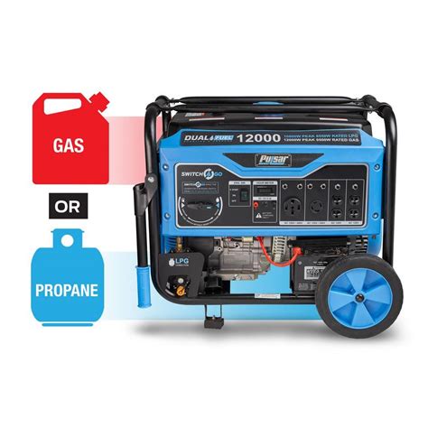 Pulsar 12,000-Watt/9,500-Watt Dual Fuel Gasoline/Propane Powered Electric/Recoil Start Portable ...