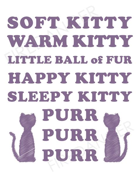 Items similar to Soft Kitty Song Lyrics Wall Art Instant Printable on Etsy