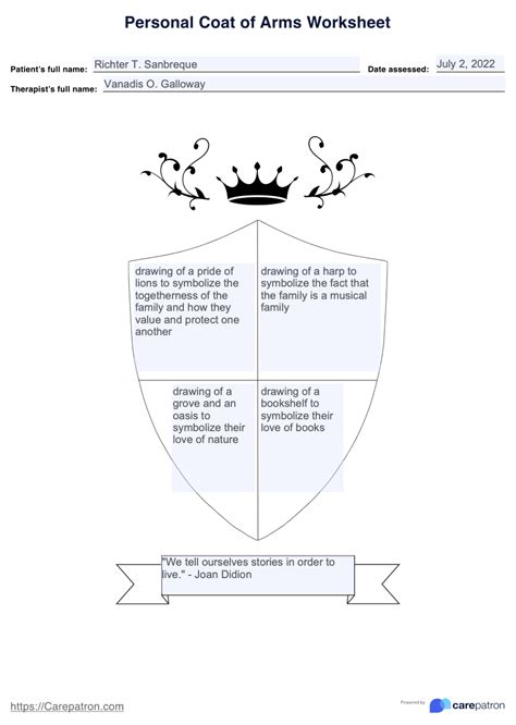 Personal Coat of Arms Art Therapy Worksheet & Example | Free PDF Download