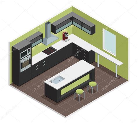 Modern Kitchen Isometric View Image — Stock Vector © macrovector #123570994