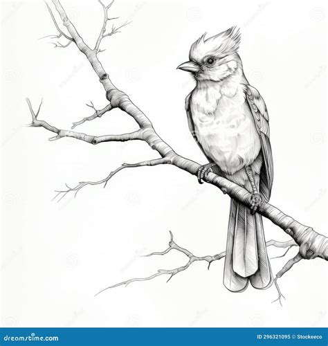 Detailed Pencil Drawing of a Bird Perched on a Tree Branch Stock Illustration - Illustration of ...