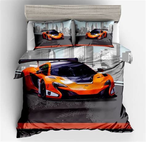 Luxury 3D Orange Speed Sport Car Bedding Set for Teen Boys Duvet Cover Set (US Twin Full Queen ...