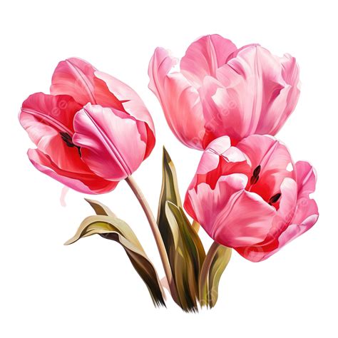 Pink Tulip Cute Kid Style Oil Paint, Gouache, Grunge, Style PNG Transparent Image and Clipart ...
