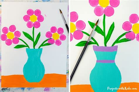 Easy Cork Stamped Flower Painting for Kids to Make - Projects with Kids
