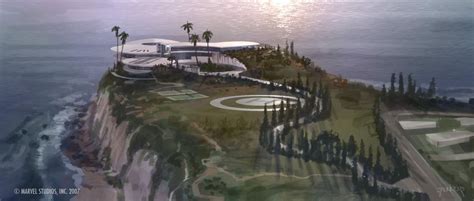 an artist's rendering of a futuristic house on top of a cliff by the ocean