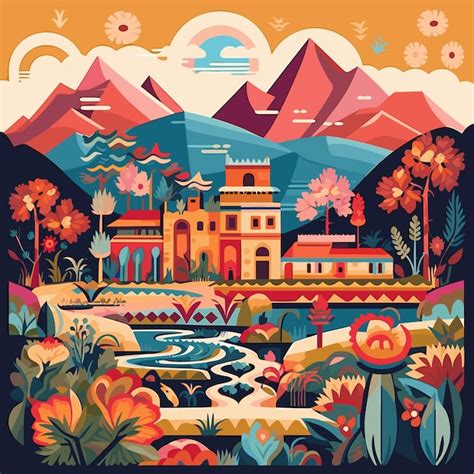 Premium Vector | Vibrant peru a flat vector illustration of nature and culture