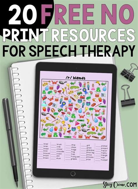 20 FREE speech-language therapy materials that you can download to your tablet or computer and ...