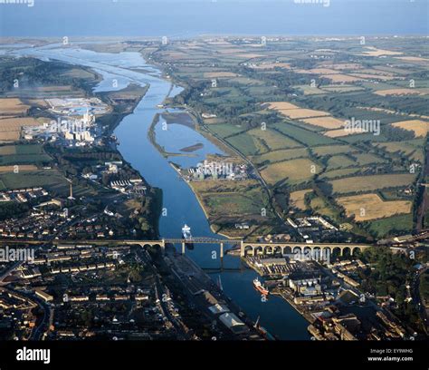 Drogheda, Co Louth, Ireland; Aerial View Of A Town And Estuary Of The ...