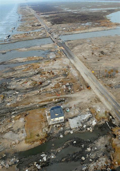 [Hurricane Ike] Gilchrist, TX, September 22, 2008 -- An aerial view of a house on that survived ...