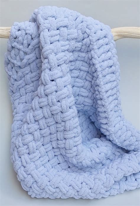 Blue Baby Blanket Hand Knitted Blanket Blue Chunky Baby | Etsy