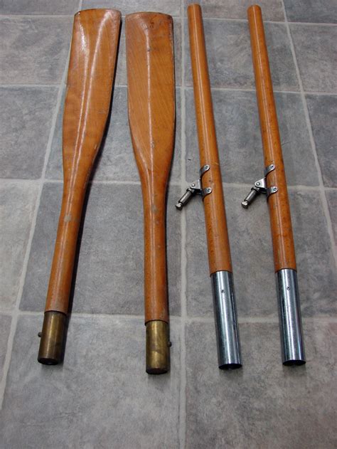 Vintage Wood Boat Oars Paddle Set Collapsible Two Piece Oar Locks ...