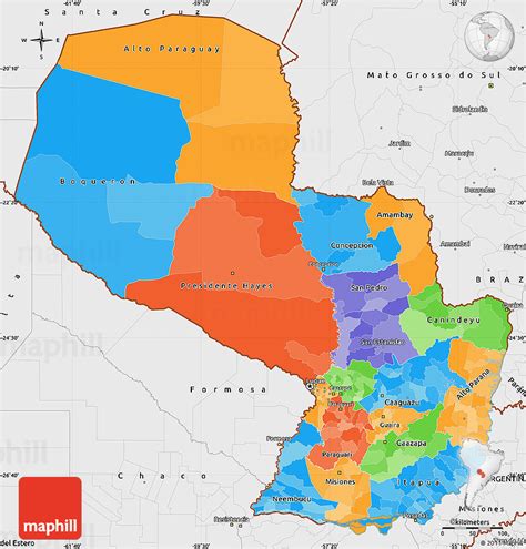 Political Simple Map of Paraguay, single color outside, borders and labels