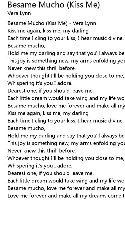 Besame Mucho (Kiss Me) Lyrics - Follow Lyrics