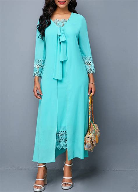 Lace Panel Tie Front Cyan Dress – Inspirational Fashions LLC | Women's ...