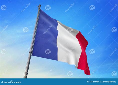 France Flag Waving on the Blue Sky 3D Illustration Stock Illustration - Illustration of flagpole ...