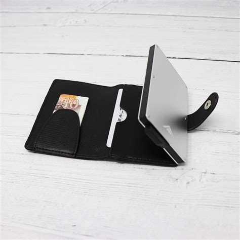 Grey Aluminium with Black Leather Minimalist NFC Blocking Pop Up Wallets with Gift Box Slim ...