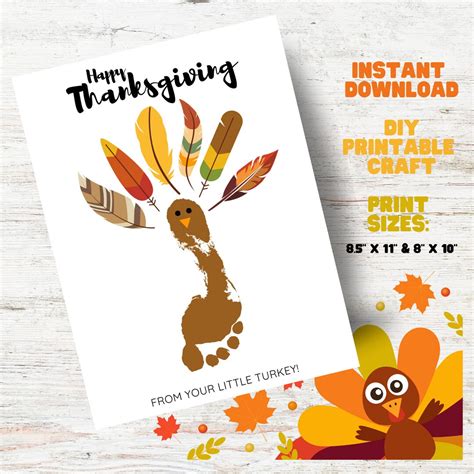 Turkey Printable Fall Handprint Art Thanksgiving Footprint Craft Thanksgiving Card Turkey Craft ...