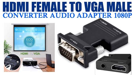 HDMI Female To VGA Male Converter Adapter 1080P Stereo Audio Output Lead - YouTube