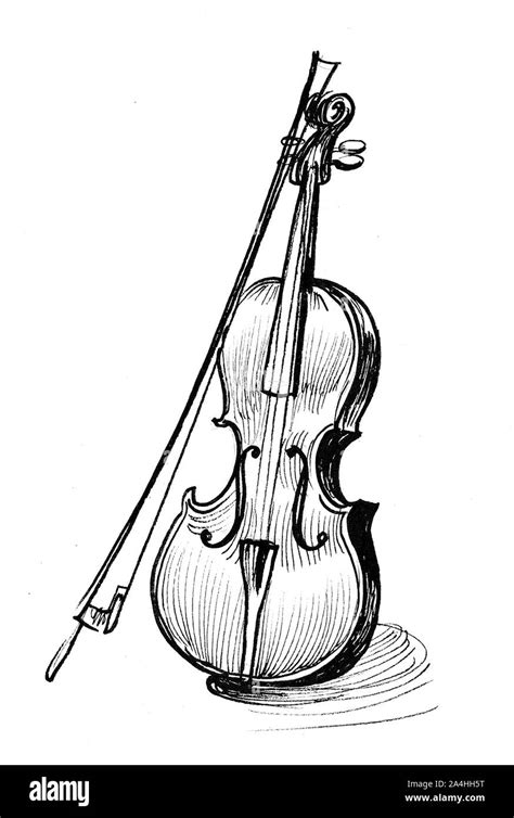 Violin. Musical instrument. Ink black and white drawing Stock Photo - Alamy